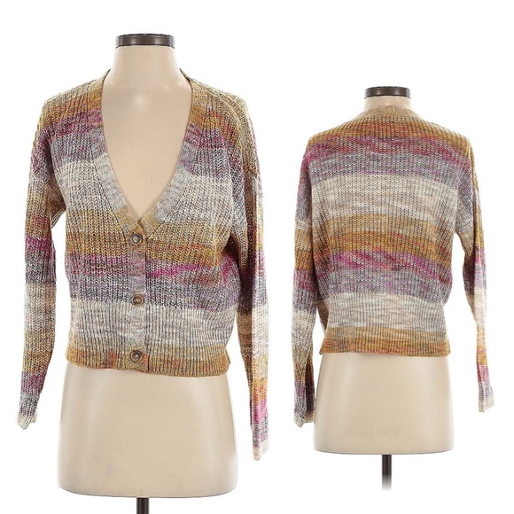 Lucky Brand Sweaters - Lucky Brand Multicolor Rainbow Stripe Cropped Cardigan Sweater XS